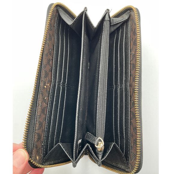 Coach Women's Zip Around Long Fold Wallet, Black- about 8 x 4 x 1 inches - Picture 3 of 6